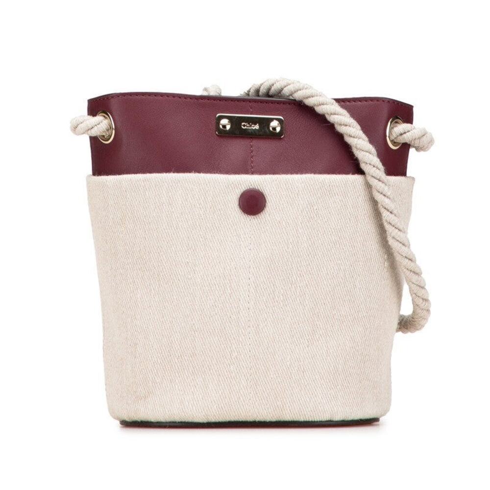 Chloe Key Bucket Bag Small Leather Linen Shoulder Bag Beige